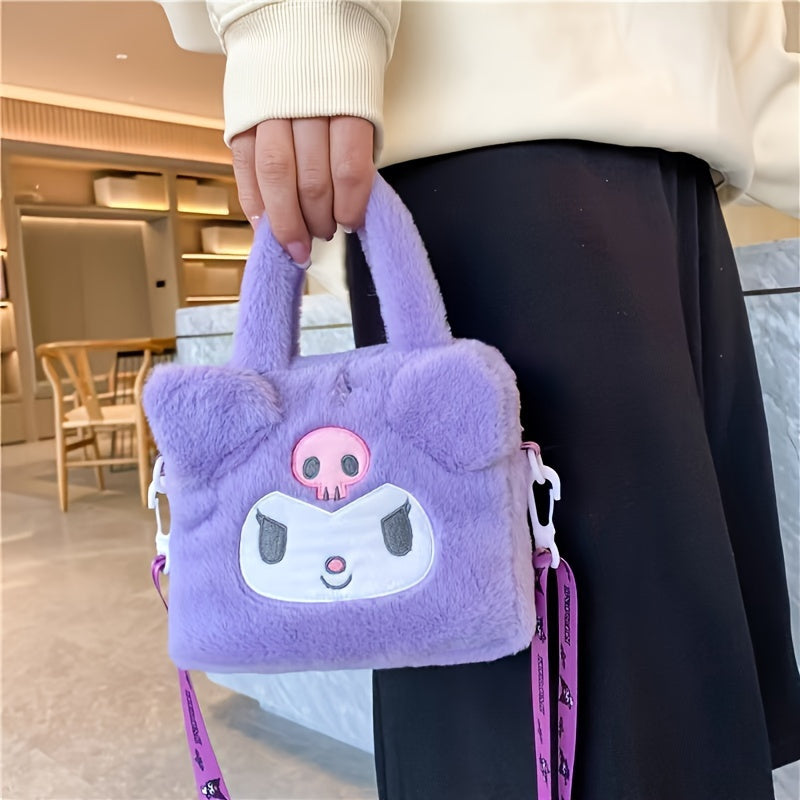 Sanrio Hello Kitty, Kuromi & My Melody Plush Tote: Soft polyester shoulder bag for fans, perfect for parties and as a Valentine's Day gift by SANRIO.