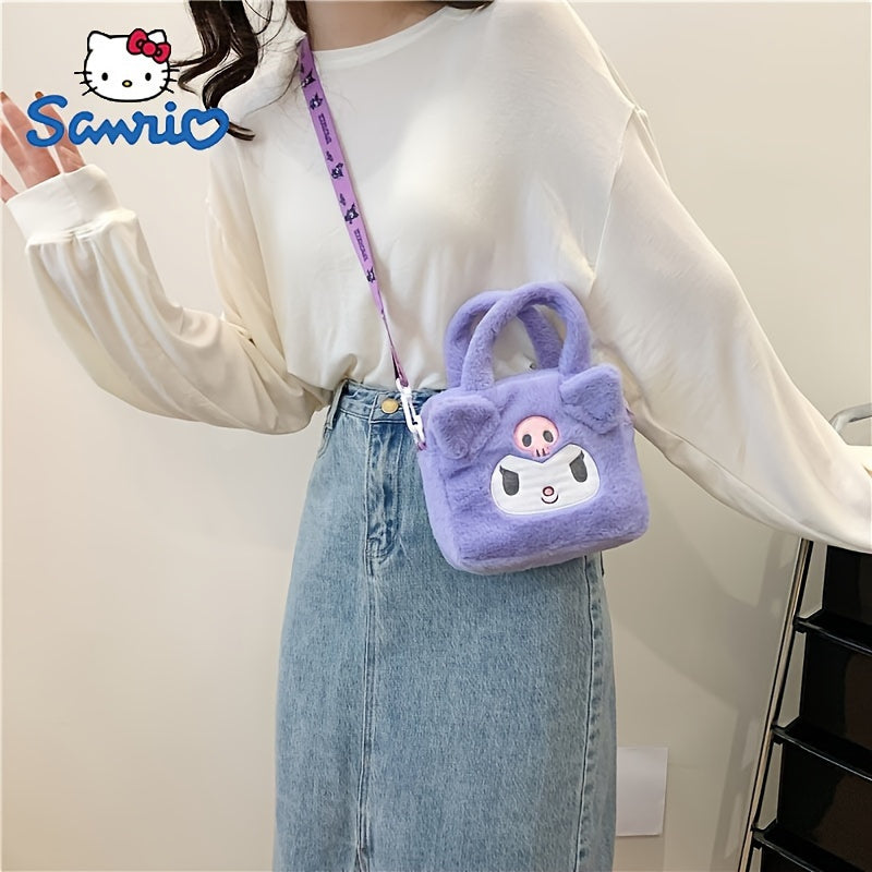 Sanrio Hello Kitty, Kuromi & My Melody Plush Tote: Soft polyester shoulder bag for fans, perfect for parties and as a Valentine's Day gift by SANRIO.