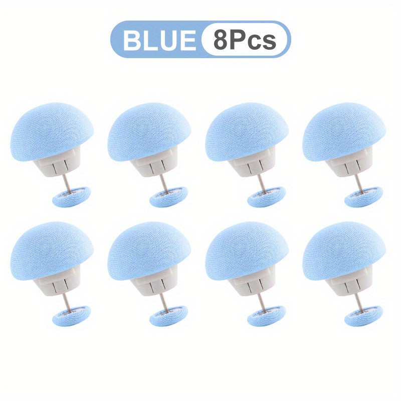 Set of 8 Blue Mushroom Head Quilt Fixers - Non-Slip Bed Sheet Clips for Securing Blankets & Clothing, Sheet Covers, Buckles, and Hooks