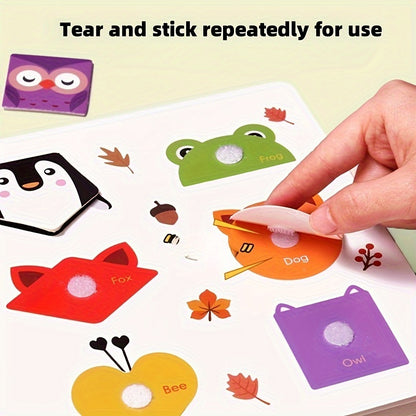 Interactive family activity book for youngsters aged 0-6 years, featuring educational puzzles, DIY stickers, and activities to enhance cognitive and motor skills. Includes animal