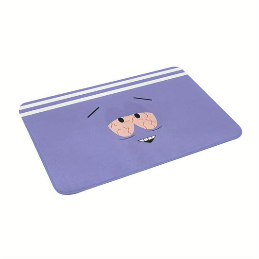 One piece of lightweight and soft polyester doormat featuring a rectangle "Towelie" design, suitable for indoor use. Machine washable with non-slip backing, perfect for kitchen and home decor.