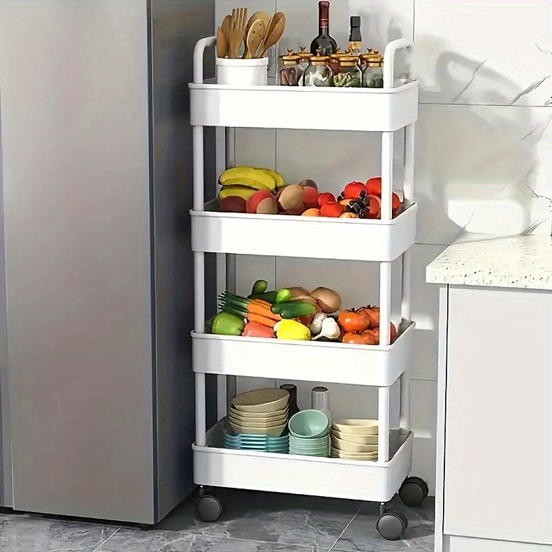 Rolling Storage Cart on Wheels - Organize Your Kitchen, Bedroom, or Home Office with this Multi-Tier Cart - Made of Sturdy Plastic, No Need for Assembly, Convenient Bedroom Storage Solution, Easy to Disassemble