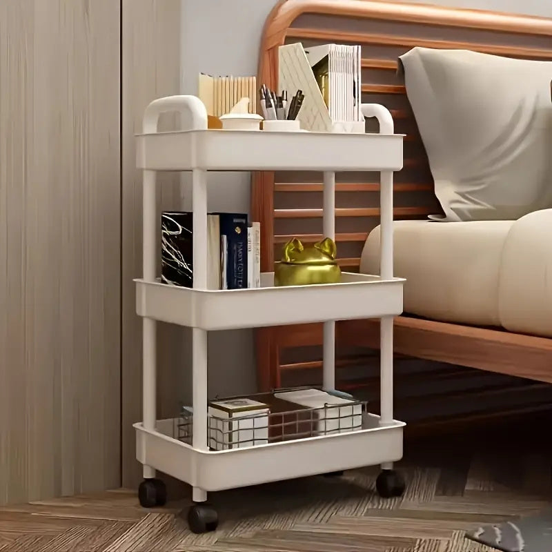 Rolling Storage Cart on Wheels - Organize Your Kitchen, Bedroom, or Home Office with this Multi-Tier Cart - Made of Sturdy Plastic, No Need for Assembly, Convenient Bedroom Storage Solution, Easy to Disassemble