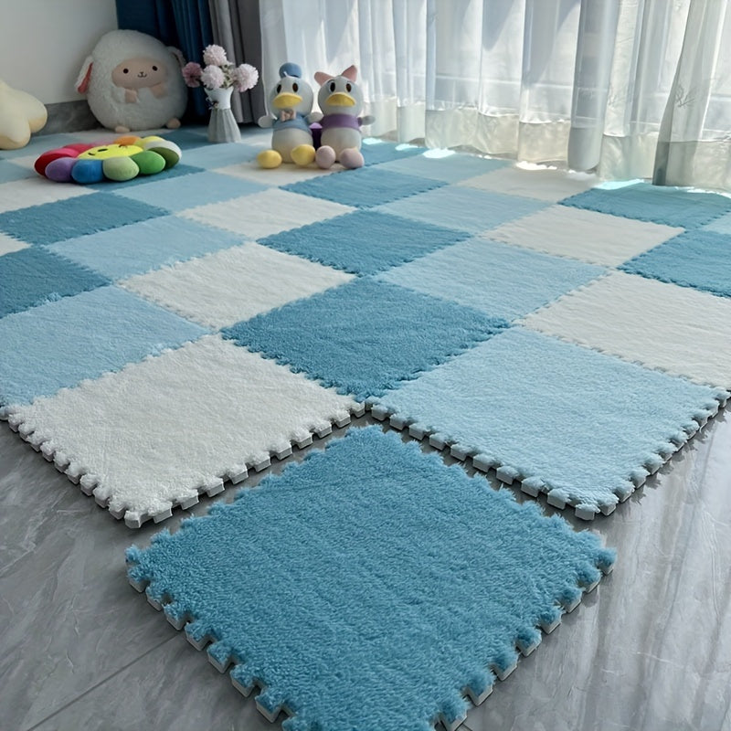 Soft and plush area rug made of fluffy foam - can be hand washed. This patchwork tatami mat is perfect for use in the bedroom, balcony, or both indoor and outdoor spaces.