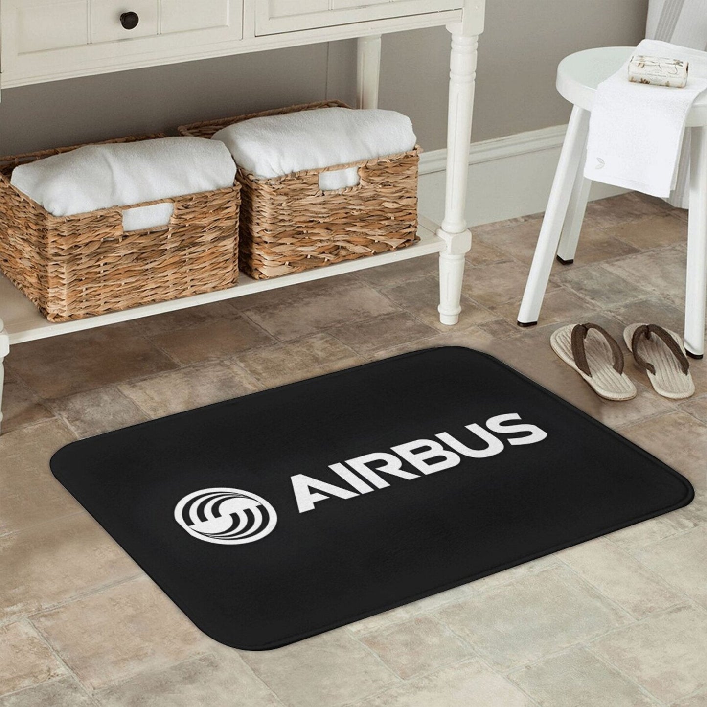 Airbus Logo Non-Slip Doormat, Lightweight Polyester Indoor Welcome Mat, Easy to Clean, Rectangular Shape, Non-Slip Backing, Decorative Entry Rug