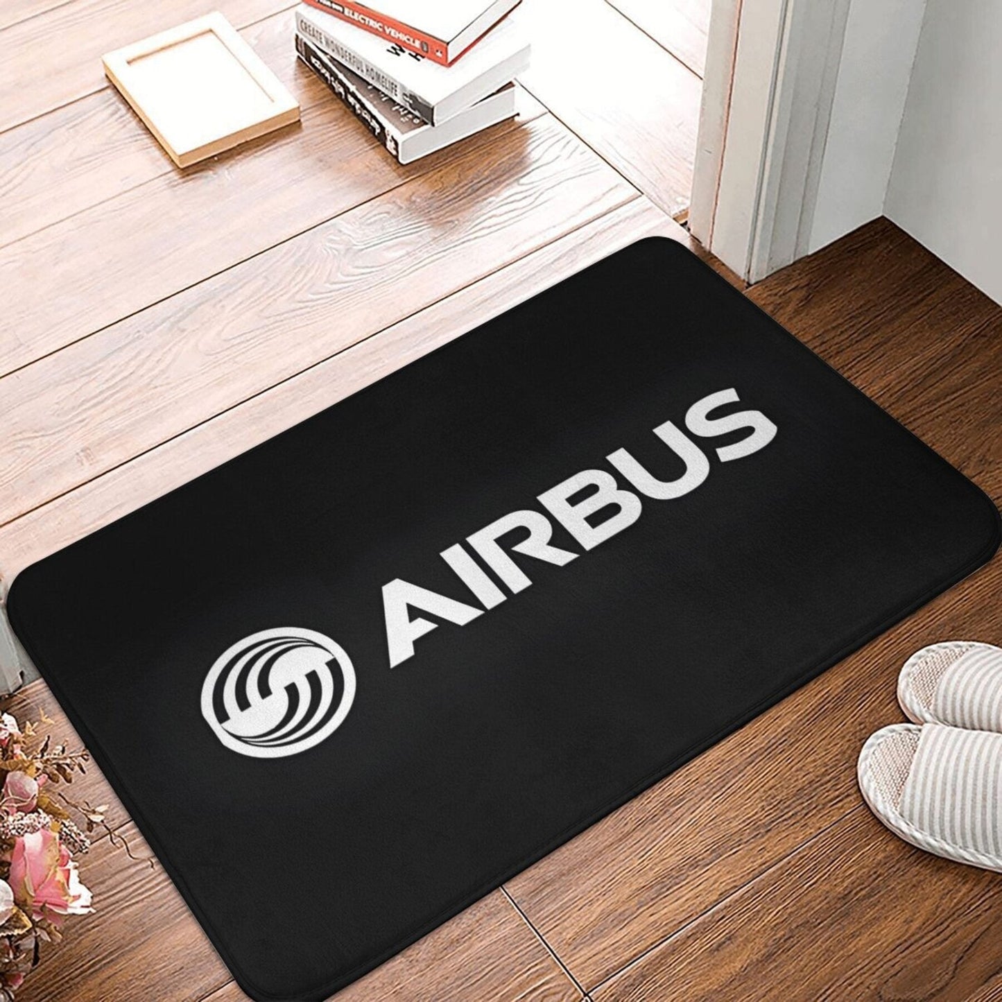 Airbus Logo Non-Slip Doormat, Lightweight Polyester Indoor Welcome Mat, Easy to Clean, Rectangular Shape, Non-Slip Backing, Decorative Entry Rug