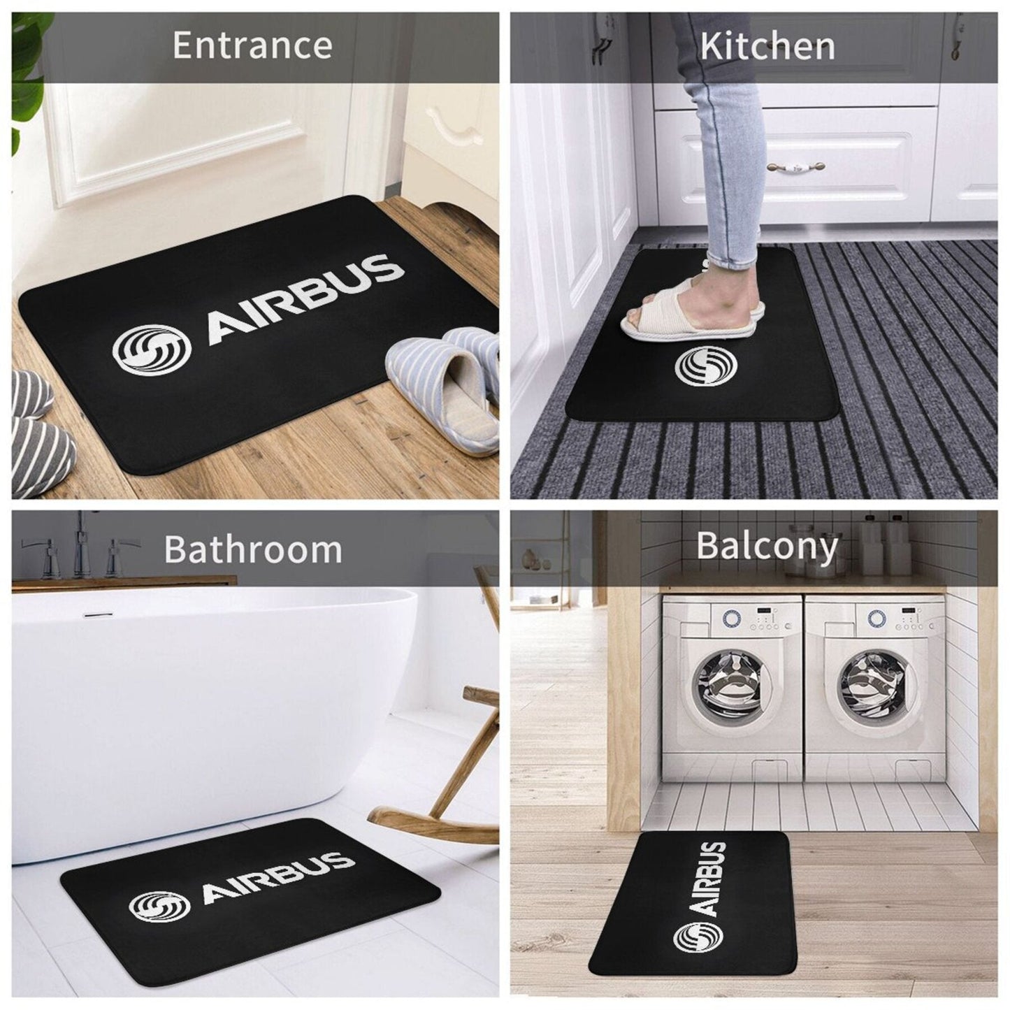 Airbus Logo Non-Slip Doormat, Lightweight Polyester Indoor Welcome Mat, Easy to Clean, Rectangular Shape, Non-Slip Backing, Decorative Entry Rug