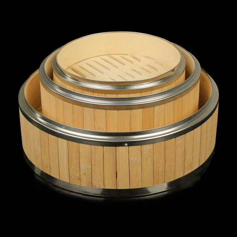 Handcrafted Bamboo Steamer with Stainless Steel Lid - Ideal for Cooking Dumplings, Seafood, and Vegetables - Great for Home and Restaurant Use, as well as Camping Outdoors