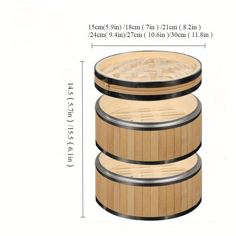 Ручной бамбуковый пароварка с крышкой из нержавеющей стали - Идеально подходит для приготовления пельменей, морепродуктов и овощей - Отлично подходит для домашнего и ресторанного использования, а также для кемпинга на свежем воздухе