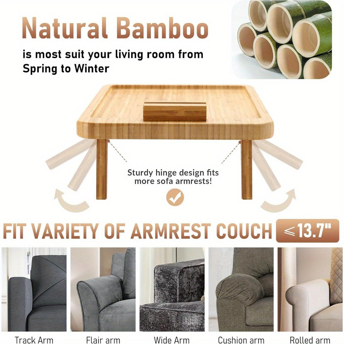 Foldable Sofa Side Table with 360° Phone Holder for Snacks, Drinks & Remote Control - Stylish Bamboo Couch Arm Tray