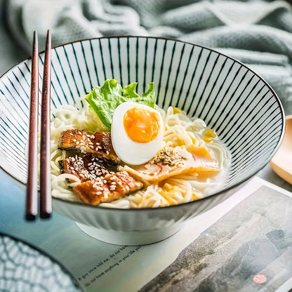 4-piece ceramic bowl set featuring blue & white patterns, ideal for soup, ramen, and pasta. Microwave safe for home, kitchen, or restaurant use. Premium and durable artistic design.