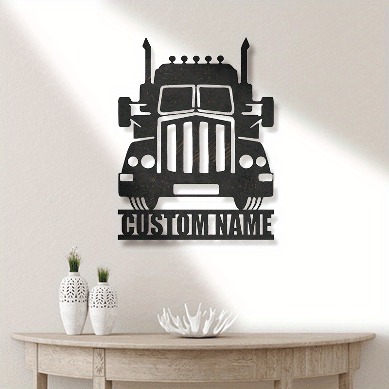 Metal Truck Sign with Custom Name - Great for Garage and Man Cave Decoration, Perfect Gift for Truck Drivers, made from Black Iron, suitable for Wall Art