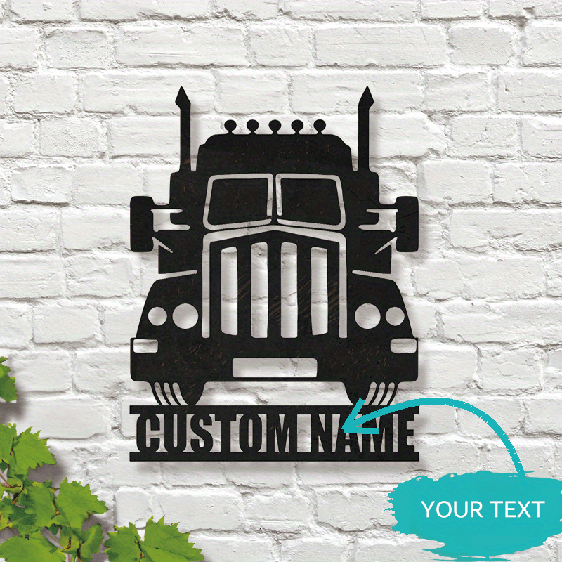 Metal Truck Sign with Custom Name - Great for Garage and Man Cave Decoration, Perfect Gift for Truck Drivers, made from Black Iron, suitable for Wall Art