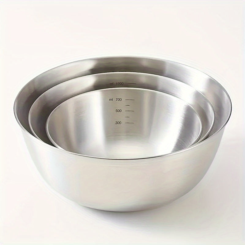 Stainless Steel Mixing Bowl with Measuring Guide - Durable Construction, Safe for Food, Versatile Kitchen Tool for Cooking, Baking, and Food Preparation - No Power Required