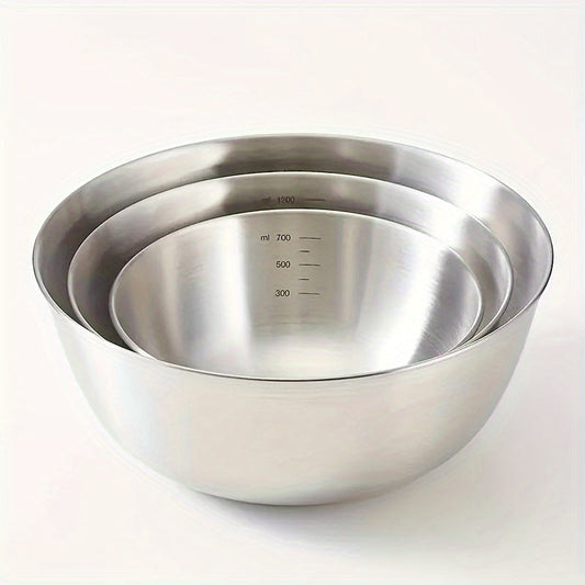 Stainless Steel Mixing Bowl with Measuring Guide - Durable Construction, Safe for Food, Versatile Kitchen Tool for Cooking, Baking, and Food Preparation - No Power Required