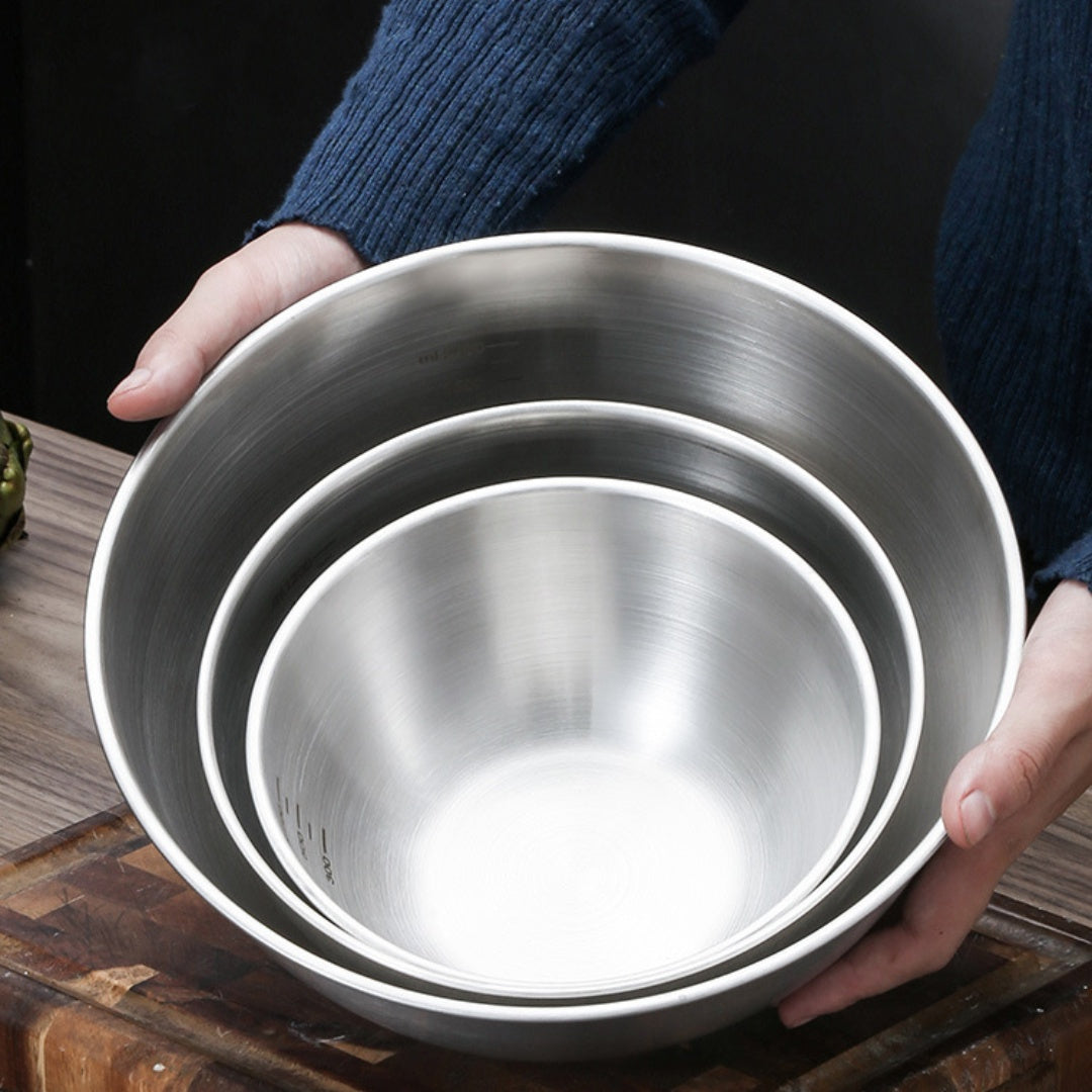 Stainless Steel Mixing Bowl with Measuring Guide - Durable Construction, Safe for Food, Versatile Kitchen Tool for Cooking, Baking, and Food Preparation - No Power Required