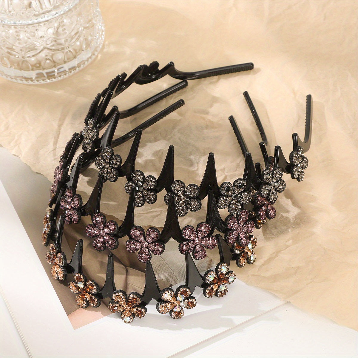 Stylish rhinestone flower headband for women, suitable for everyday wear and washing face.