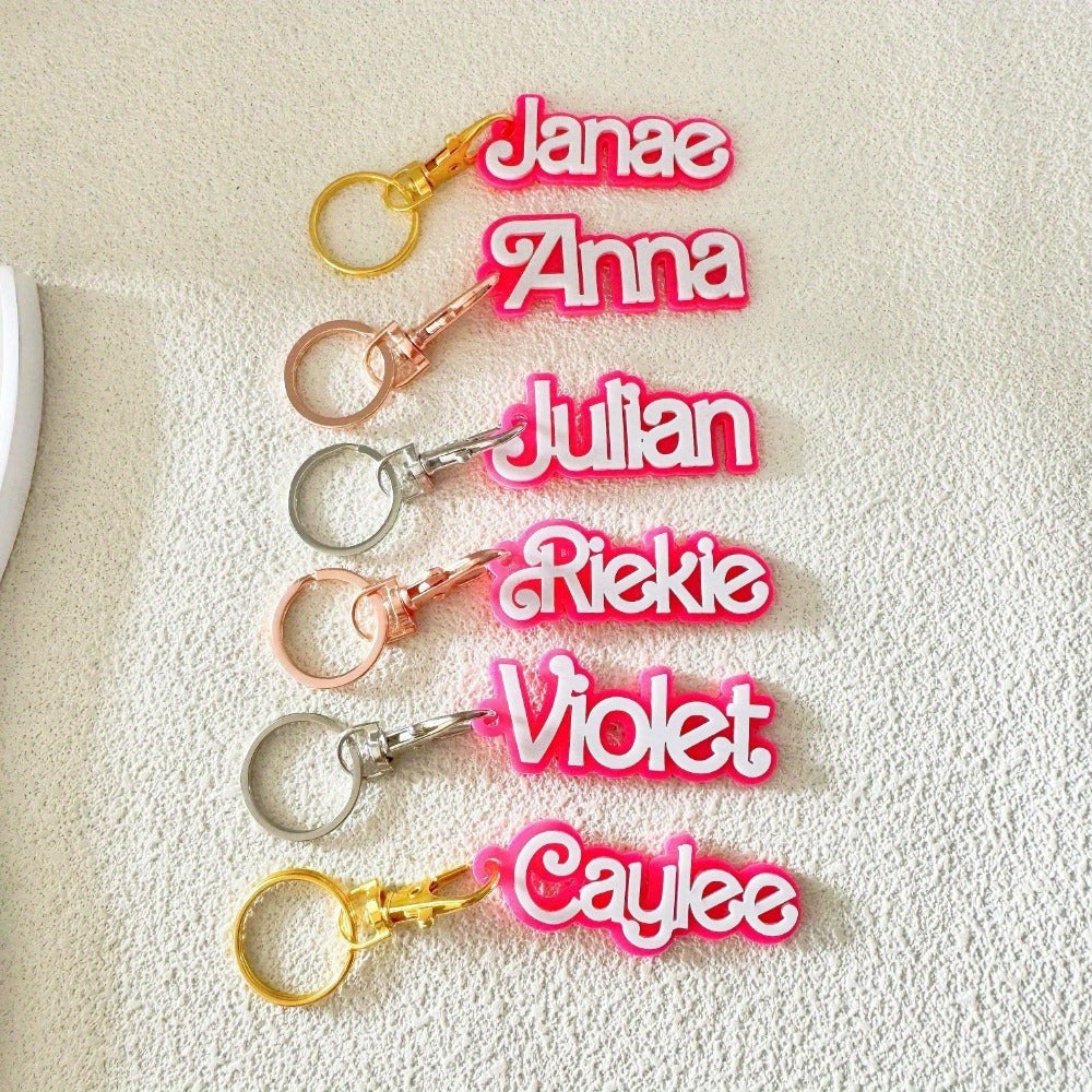 Personalized Round Floral Pattern Acrylic Keychain - Double Layer Letter Keyring with Split Ring - Customizable with Choice of Hardware (Golden, Silver, Rose Gold) - Perfect Back-to-School Gift - 1 Piece