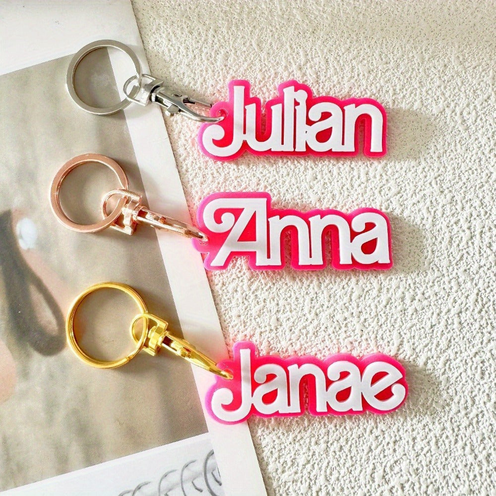 Personalized Round Floral Pattern Acrylic Keychain - Double Layer Letter Keyring with Split Ring - Customizable with Choice of Hardware (Golden, Silver, Rose Gold) - Perfect Back-to-School Gift - 1 Piece