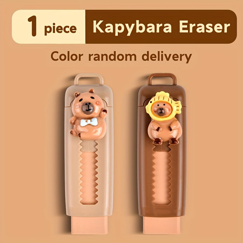 Kawaii Capybara Retractable Eraser Set - Durable synthetic rubber, easy clean-up. Perfect for school and office.