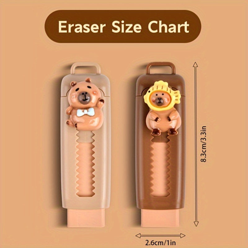 Kawaii Capybara Retractable Eraser Set - Durable synthetic rubber, easy clean-up. Perfect for school and office.