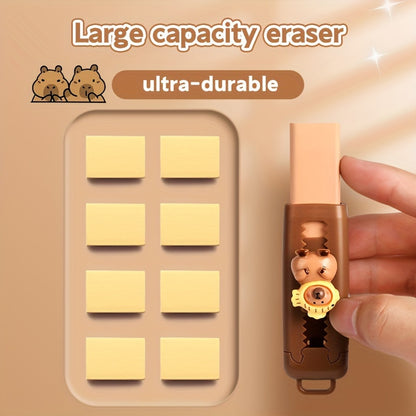 Kawaii Capybara Retractable Eraser Set - Durable synthetic rubber, easy clean-up. Perfect for school and office.