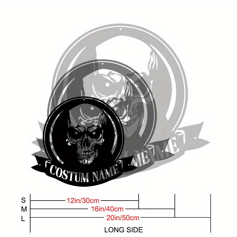 Customized Skull Metal Wall Sign with Your Name - Black Plaque, No Electricity Required, Ideal for Halloween and Dia de los Muertos Decoration