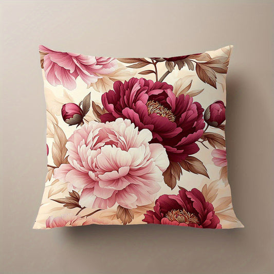 1 piece Floral Peony Print Polyester Pillow Cover, 44.98x44.98 cm, Zipper Closure, Hypoallergenic, Machine Washable, Elegant Sofa Bedroom Decor, Insert Not Included