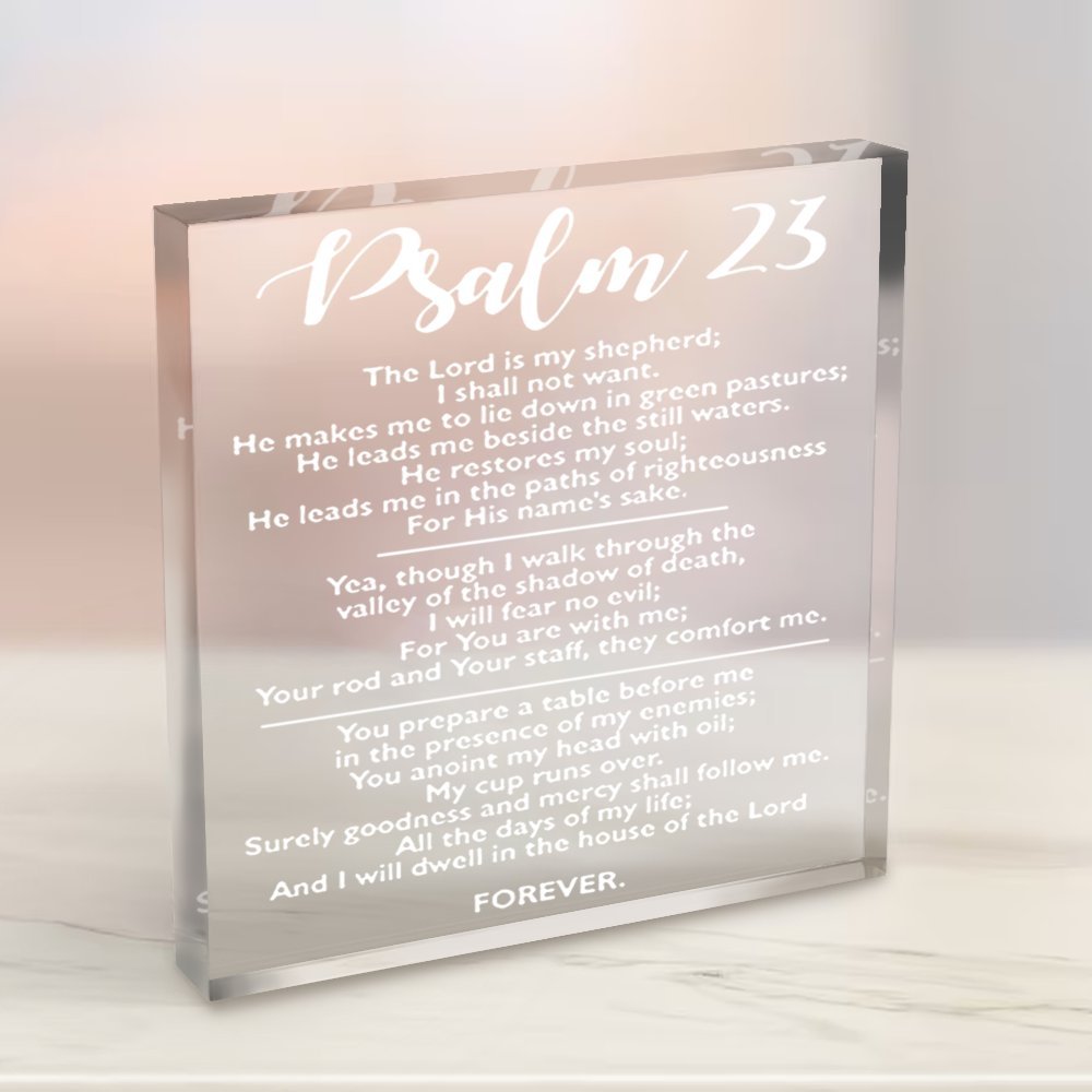 Inspirational Psalm 23 Acrylic Plaque - 10.16x10.16cm Christian Decor for Home & Office