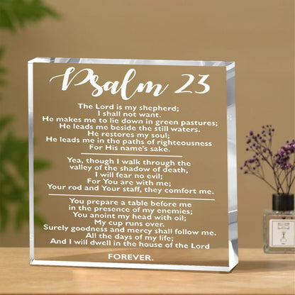 Inspirational Psalm 23 Acrylic Plaque - 10.16x10.16cm Christian Decor for Home & Office