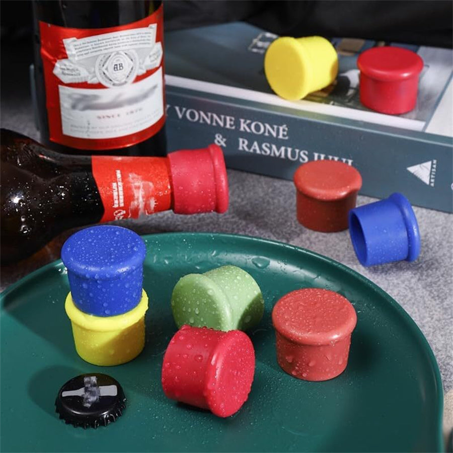 6 silicone wine stoppers for champagne & beer bottles, perfect for outdoor cooking, reusable & food-safe.