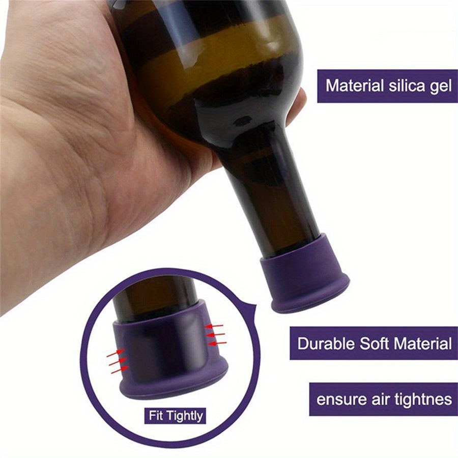 6 silicone wine stoppers for champagne & beer bottles, perfect for outdoor cooking, reusable & food-safe.