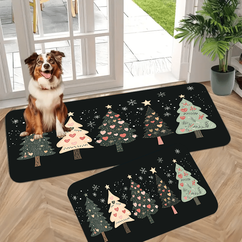 1pc Valentine's Day gift Tree Chic Rectangle Doormat - Soft, Thick, Absorbent, and Non-Slip with Rubber Backing. Machine Washable Polyester Mat for Indoor Entry, Bathroom, Kitchen, and Home Decor.