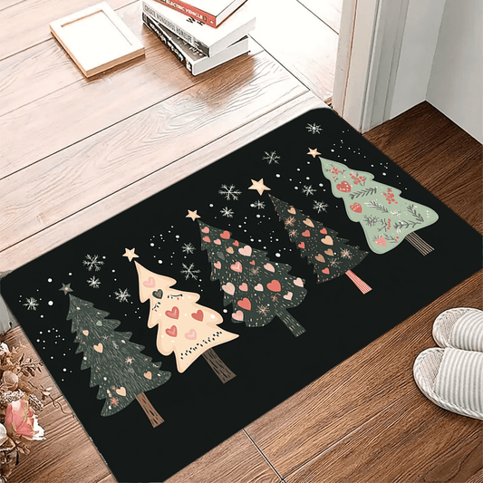 1pc Valentine's Day gift Tree Chic Rectangle Doormat - Soft, Thick, Absorbent, and Non-Slip with Rubber Backing. Machine Washable Polyester Mat for Indoor Entry, Bathroom, Kitchen, and Home Decor.