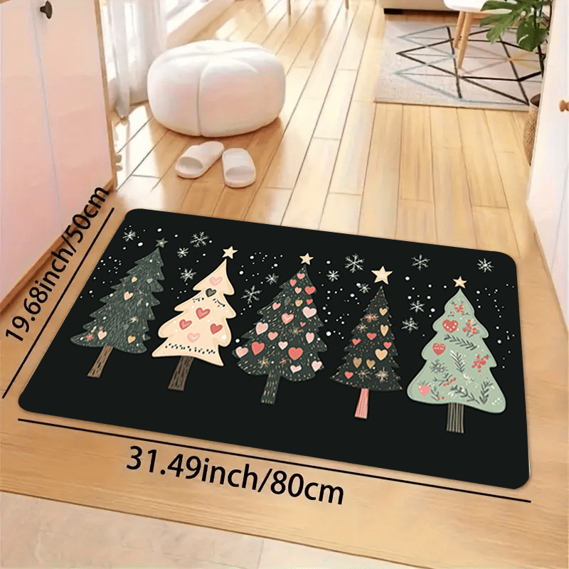 1pc Valentine's Day gift Tree Chic Rectangle Doormat - Soft, Thick, Absorbent, and Non-Slip with Rubber Backing. Machine Washable Polyester Mat for Indoor Entry, Bathroom, Kitchen, and Home Decor.