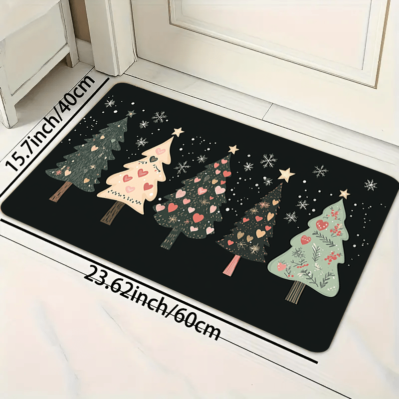 1pc Valentine's Day gift Tree Chic Rectangle Doormat - Soft, Thick, Absorbent, and Non-Slip with Rubber Backing. Machine Washable Polyester Mat for Indoor Entry, Bathroom, Kitchen, and Home Decor.