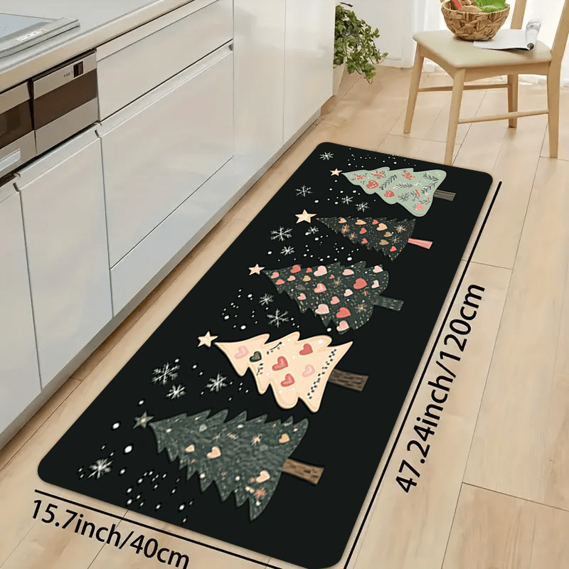 1pc Valentine's Day gift Tree Chic Rectangle Doormat - Soft, Thick, Absorbent, and Non-Slip with Rubber Backing. Machine Washable Polyester Mat for Indoor Entry, Bathroom, Kitchen, and Home Decor.