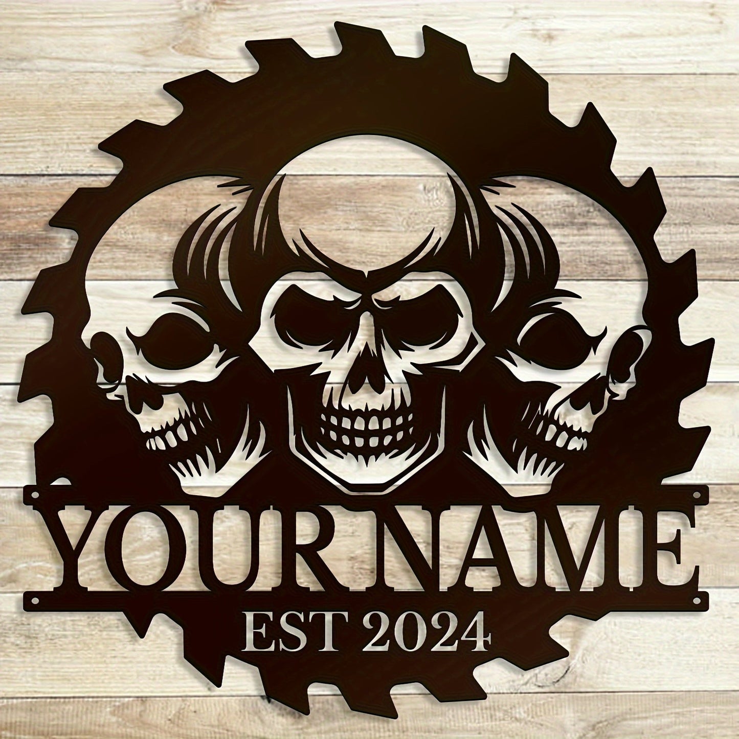 Unique Wall Art for Adults 14+" - Black Iron Customized Skull Gear Metal Door Hanger with Personalized Name & Established Year, Perfect for Home, Garage, Shop - Decorative Sign