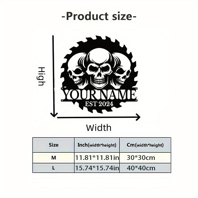 Unique Wall Art for Adults 14+" - Black Iron Customized Skull Gear Metal Door Hanger with Personalized Name & Established Year, Perfect for Home, Garage, Shop - Decorative Sign