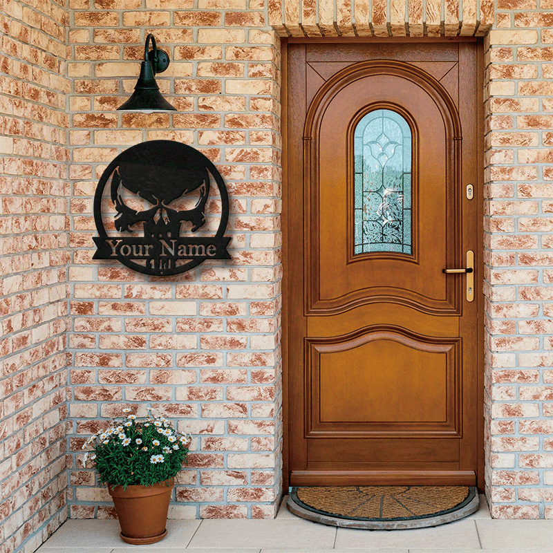 Customize Your Own Skull Metal Wall Sign - Add Your Name for a Glamorous Touch, No Power Required, Perfect for Hanging on Your Porch - Metal Art Perfect for Halloween and Day of the Dead Celebrations