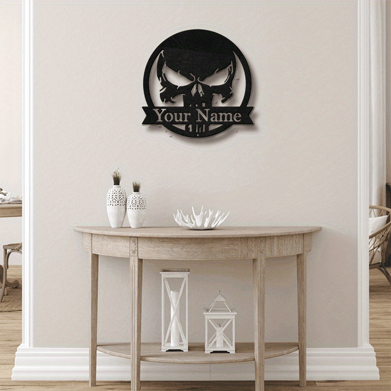 Customize Your Own Skull Metal Wall Sign - Add Your Name for a Glamorous Touch, No Power Required, Perfect for Hanging on Your Porch - Metal Art Perfect for Halloween and Day of the Dead Celebrations