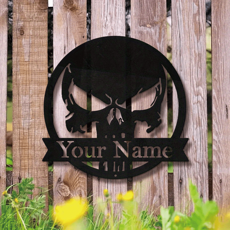 Customize Your Own Skull Metal Wall Sign - Add Your Name for a Glamorous Touch, No Power Required, Perfect for Hanging on Your Porch - Metal Art Perfect for Halloween and Day of the Dead Celebrations