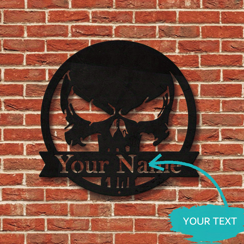 Customize Your Own Skull Metal Wall Sign - Add Your Name for a Glamorous Touch, No Power Required, Perfect for Hanging on Your Porch - Metal Art Perfect for Halloween and Day of the Dead Celebrations