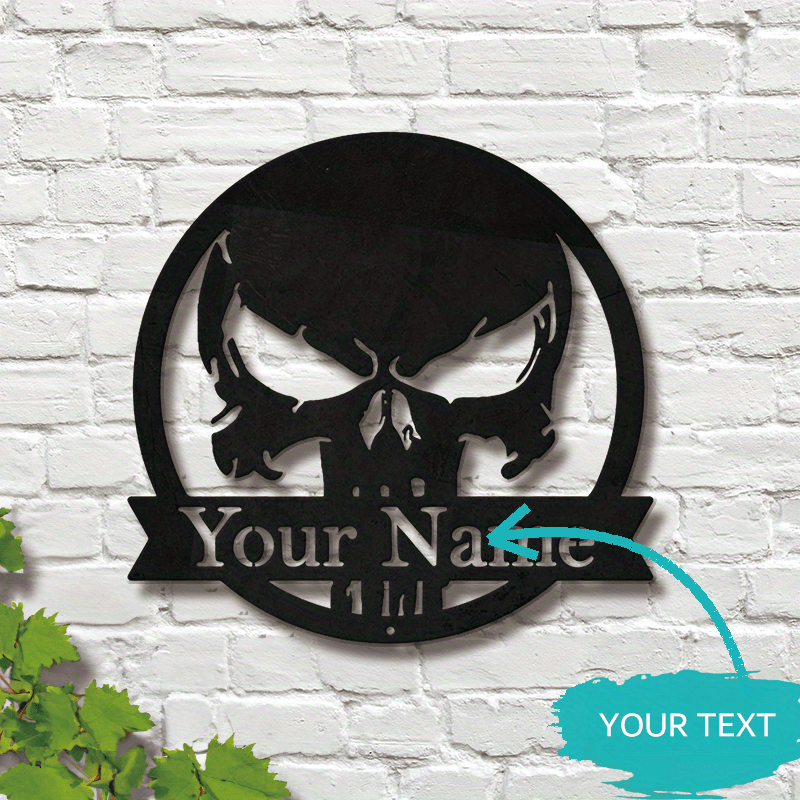 Customize Your Own Skull Metal Wall Sign - Add Your Name for a Glamorous Touch, No Power Required, Perfect for Hanging on Your Porch - Metal Art Perfect for Halloween and Day of the Dead Celebrations