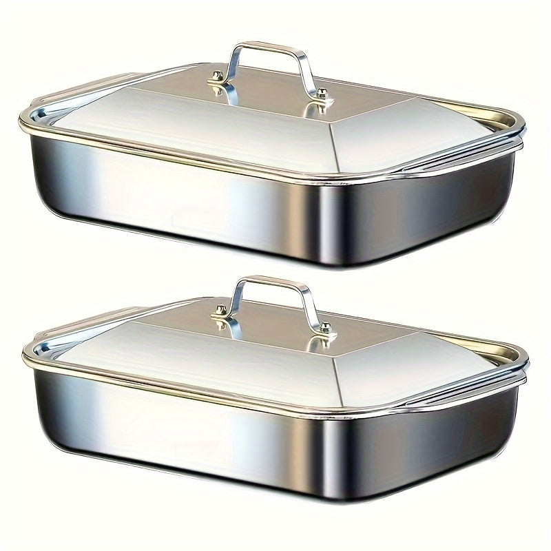 Sturdy Stainless Steel Baking Pan with Lid - Spacious and Non-Stick Rectangular Oven Tray for Baking Desserts, Bread, Seafood & More - Great for BBQs, Buffets, and Hotel Use - Perfect for Holiday Celebrations such as Christmas, Halloween, Easter, and