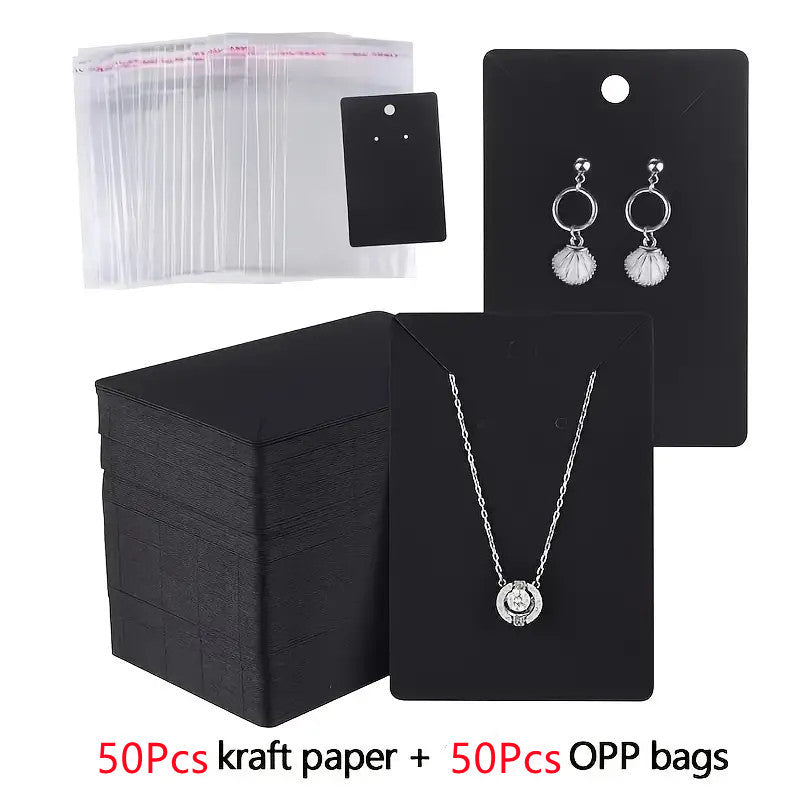 100 DIY handmade jewelry packaging bags for small accessories, keychains, earrings, headbands, and pendants. Includes necklace display stand card and self-adhesive packaging cards. Ideal