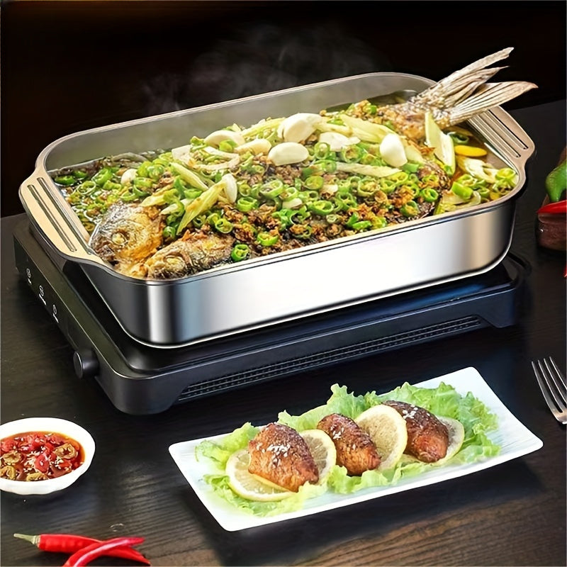 Sturdy Stainless Steel Baking Pan with Lid - Spacious and Non-Stick Rectangular Oven Tray for Baking Desserts, Bread, Seafood & More - Great for BBQs, Buffets, and Hotel Use - Perfect for Holiday Celebrations such as Christmas, Halloween, Easter, and