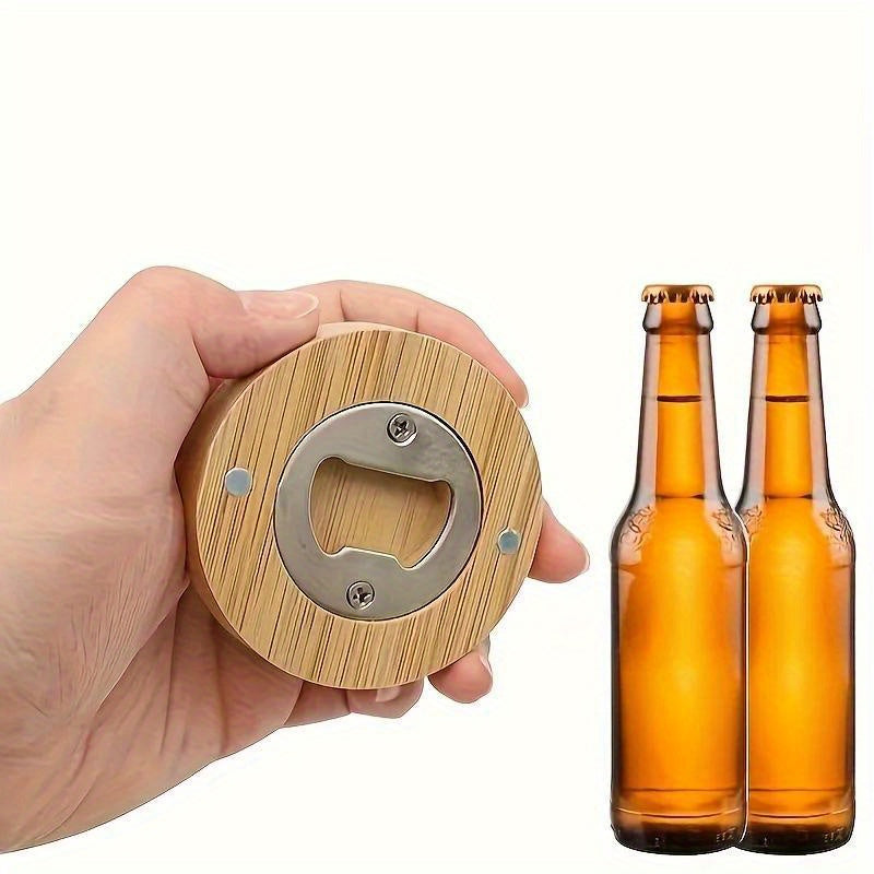 10 Bamboo Beer Bottle Openers with magnets for kitchen and home decor, great for weddings.