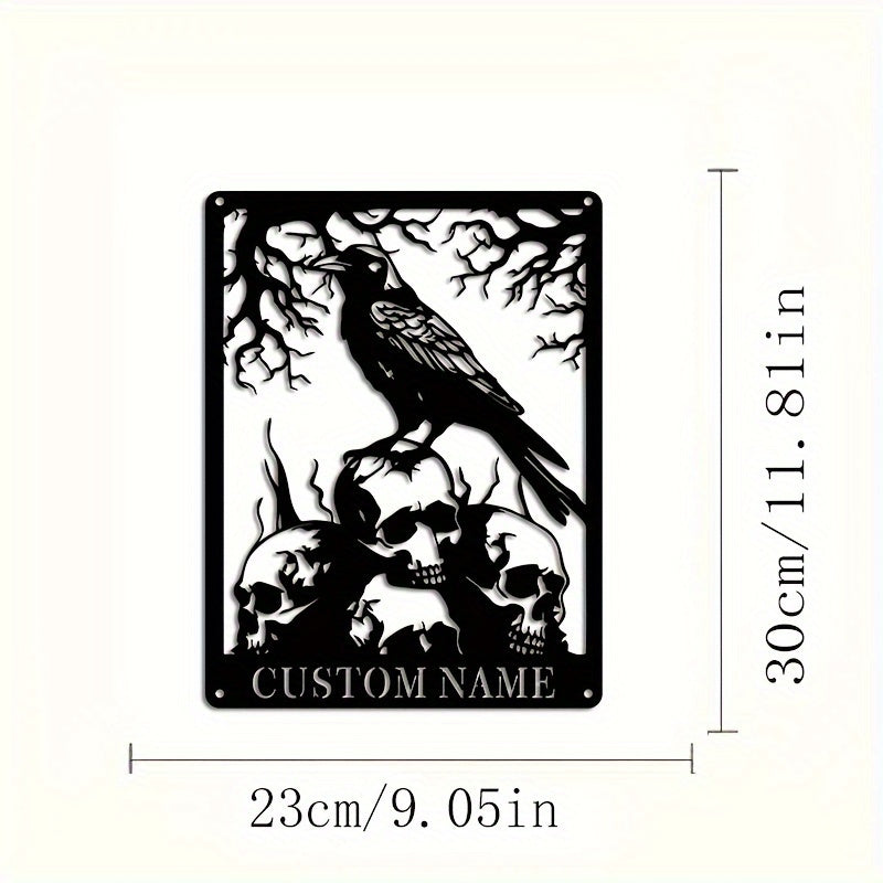 Personalized Boho Skull & Crow Metal Wall Art - Ideal for Decorating for Halloween, Valentine's Day, and Thanksgiving, Black Iron Hanging Decor for Living Room