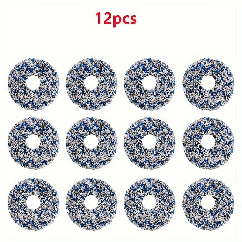 Set of 12 Blue & White Chevron Pattern Mop Cloths designed for Ecovacs Robot Vacuums - Fits T20, T20 Pro, T20 Max, X1S, X1S Pro, X1, Urbo, Omni, Pro, T10 Omni, and T10 Turbo Models - Made of Durable Plastic for Effective Floor Cleaning